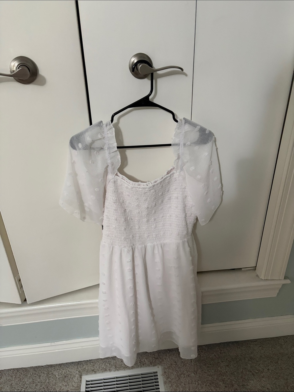 White Smocked Dress with Puff Sleeves